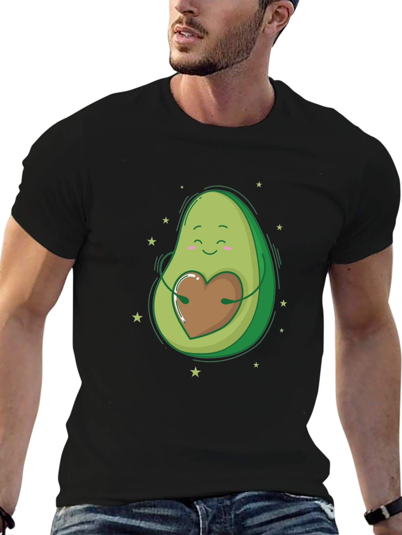Avocado Heart Hug Graphic Tee - Black T-Shirt