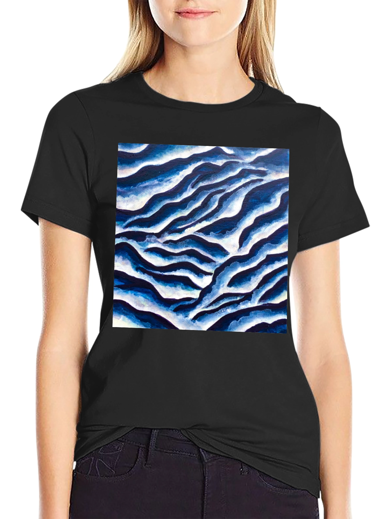 Abstract Blue Wave Graphic Tee - Cool Casual Style