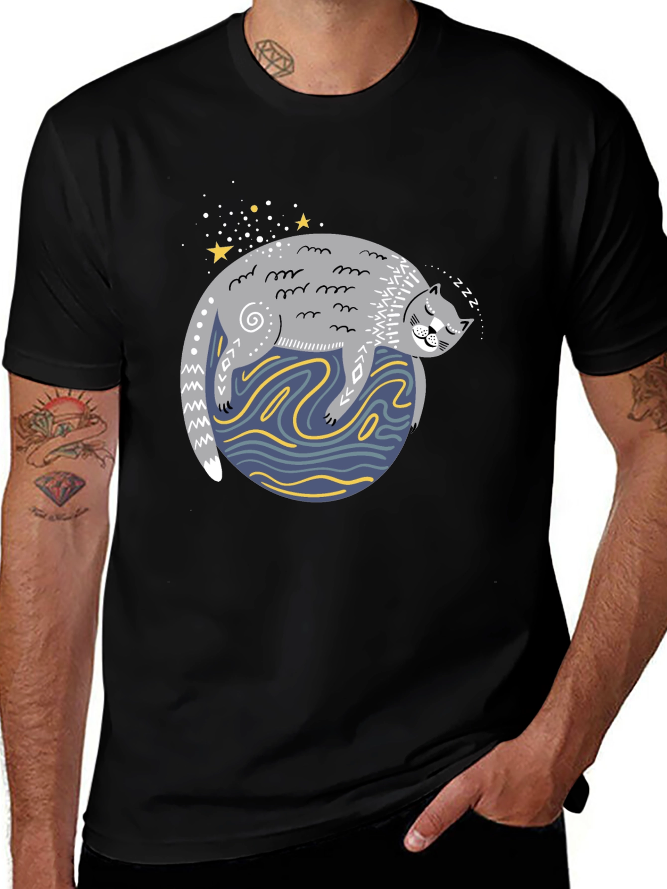 Sleepy Cat Graphic Tee - Comfy Unisex Black T-Shirt