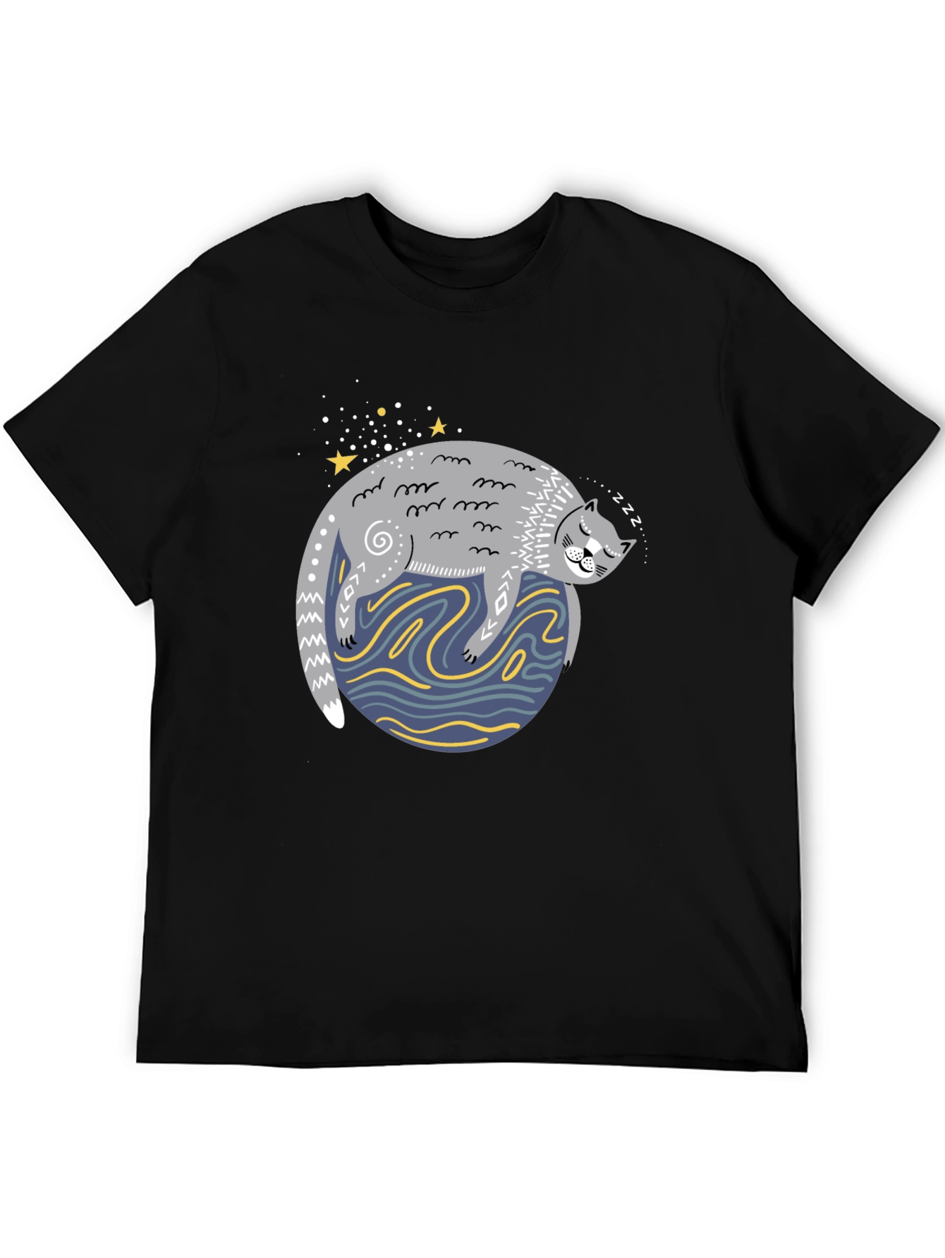 Sleepy Cat Graphic Tee - Comfy Unisex Black T-Shirt