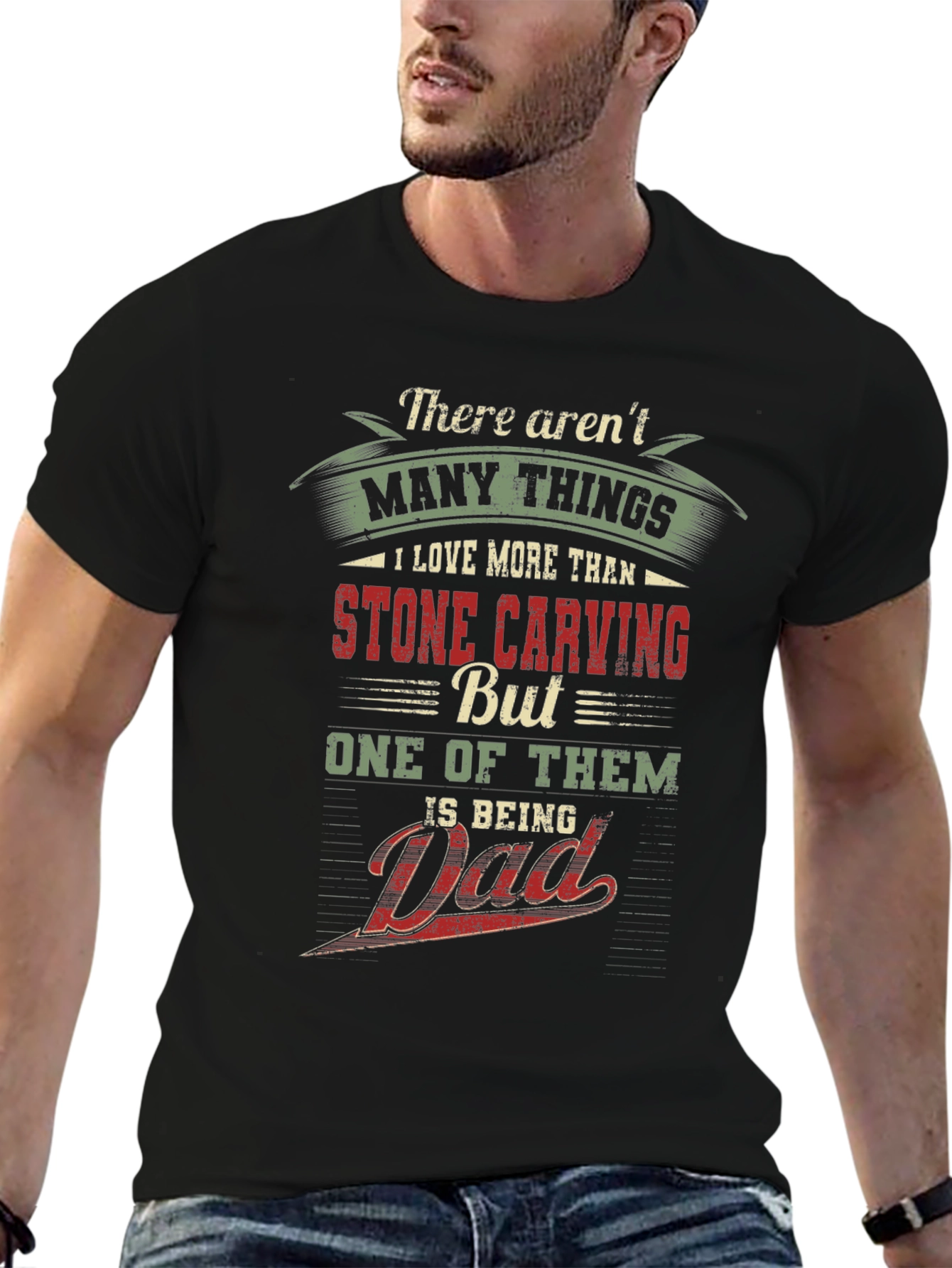 Stone Carving Dad Black Graphic T-Shirt