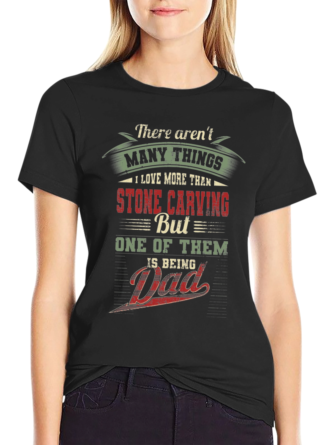 Stone Carving Dad Black Graphic T-Shirt