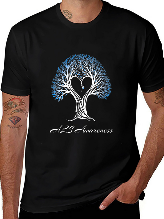 ALS Awareness Tree Heart Graphic Tee - Black Cotton Shirt