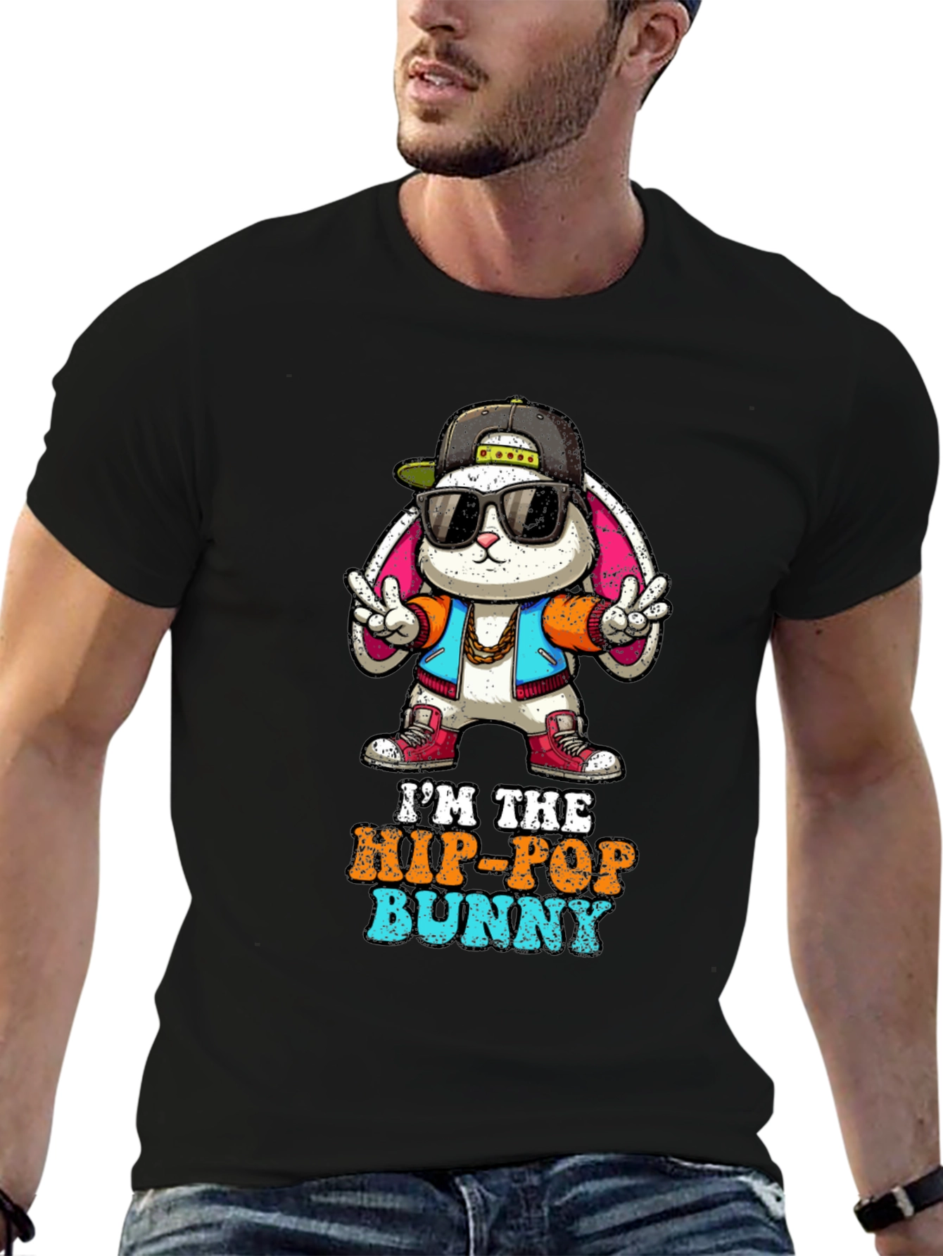 Hip-Hop Bunny Graphic T-Shirt