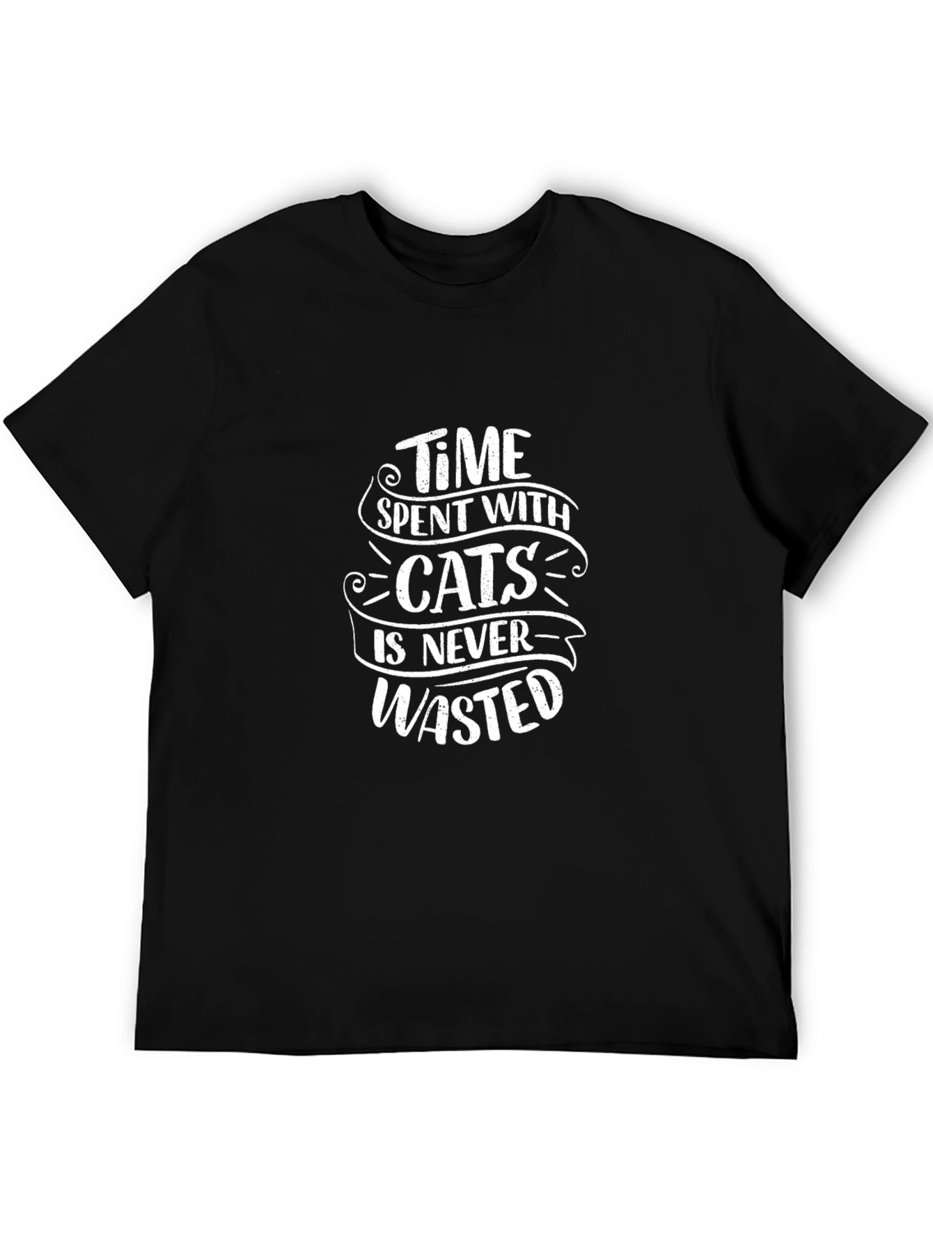 Time with Cats T-Shirt - Black Cotton Blend
