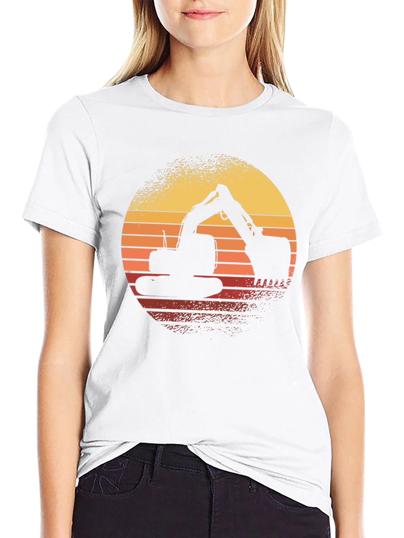 Excavator Sunset Graphic Tee - Construction Shirt