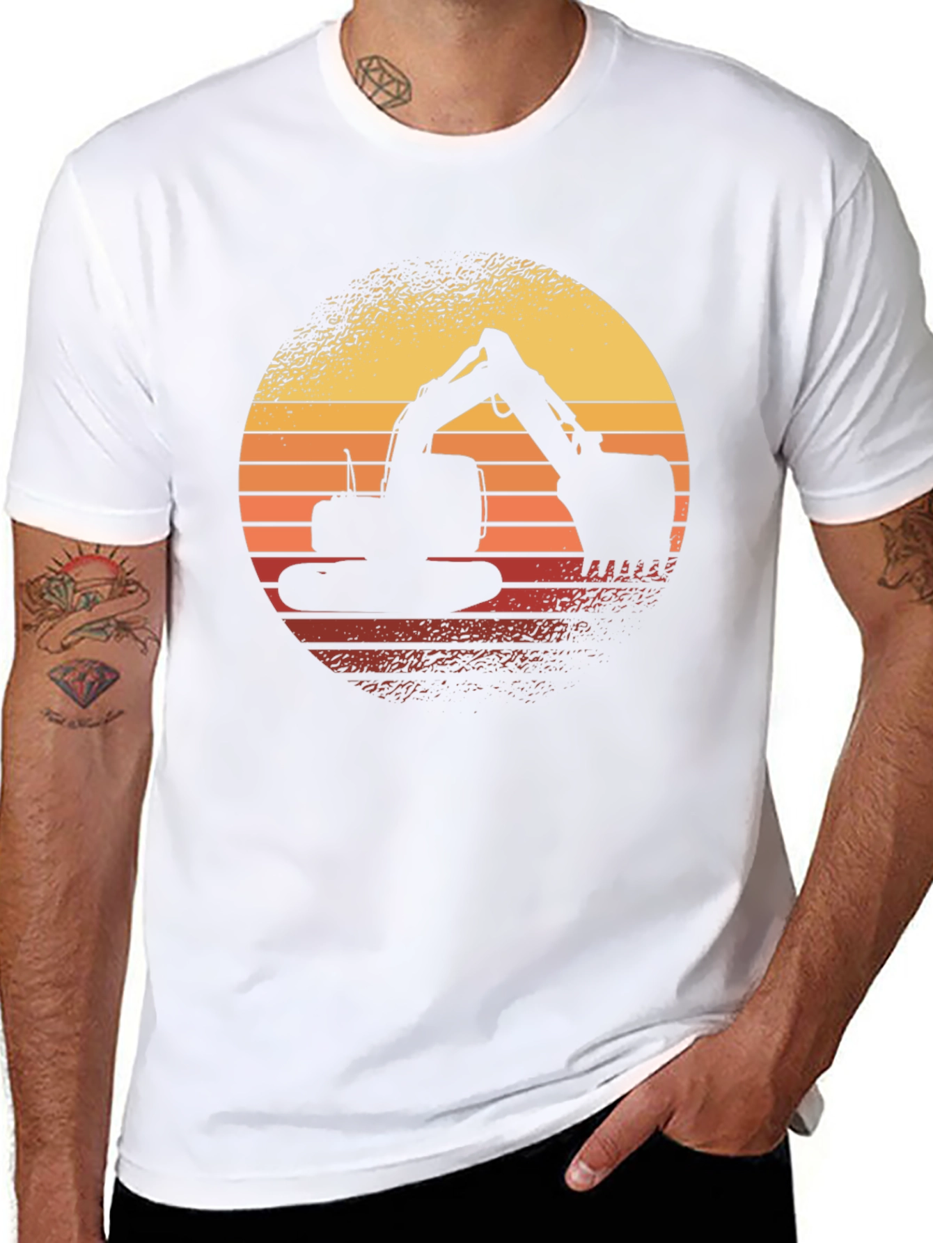 Excavator Sunset Graphic Tee - Construction Shirt