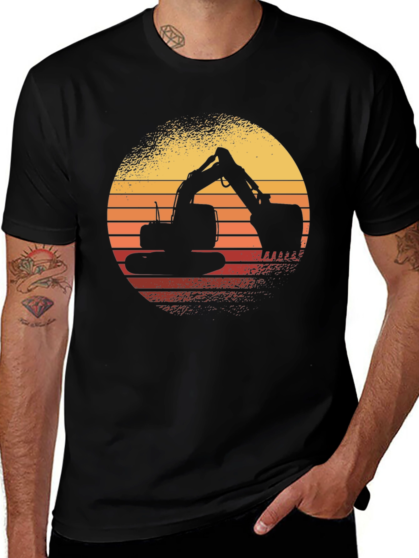 Excavator Sunset Graphic Tee - Construction Shirt