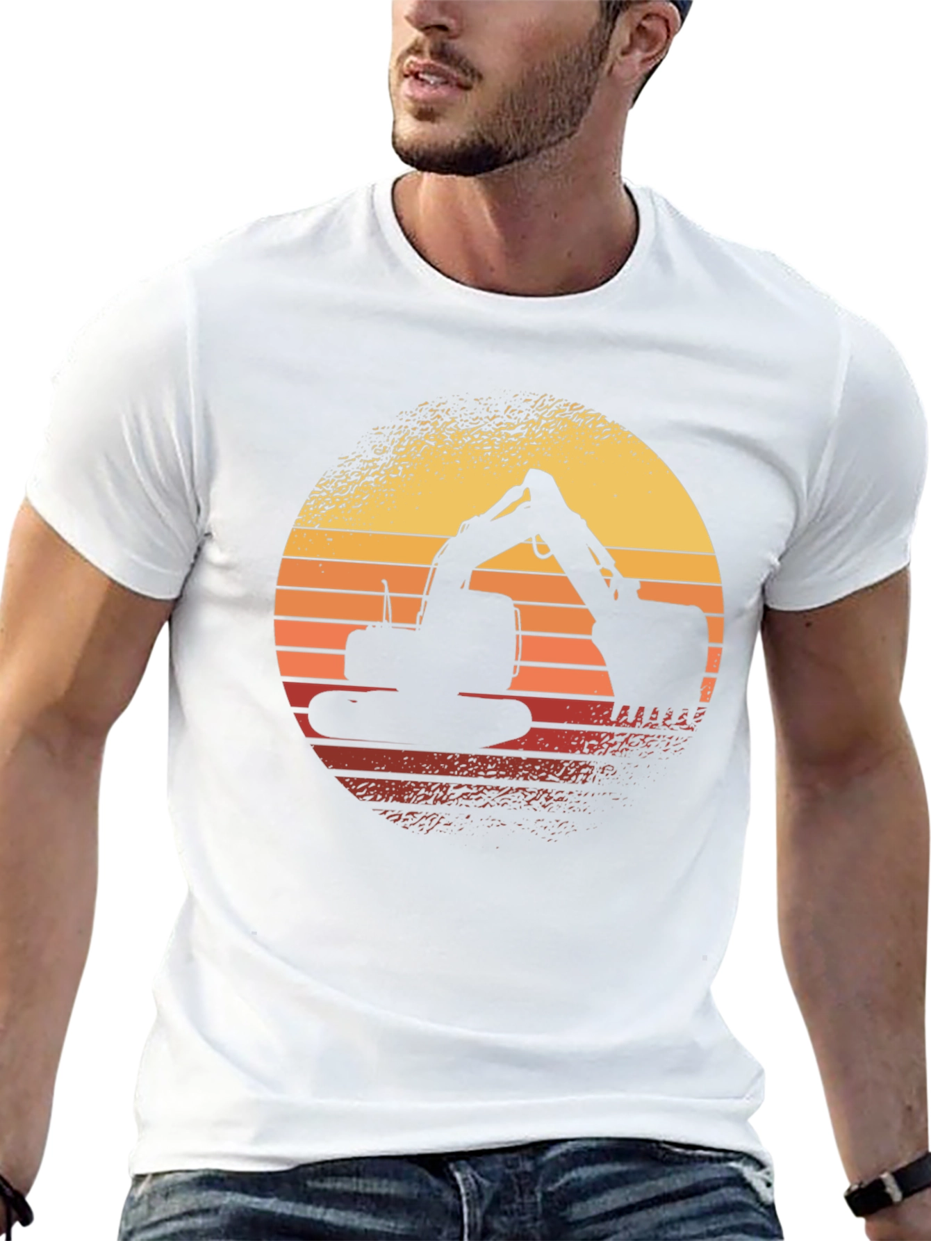 Excavator Sunset Graphic Tee - Construction Shirt