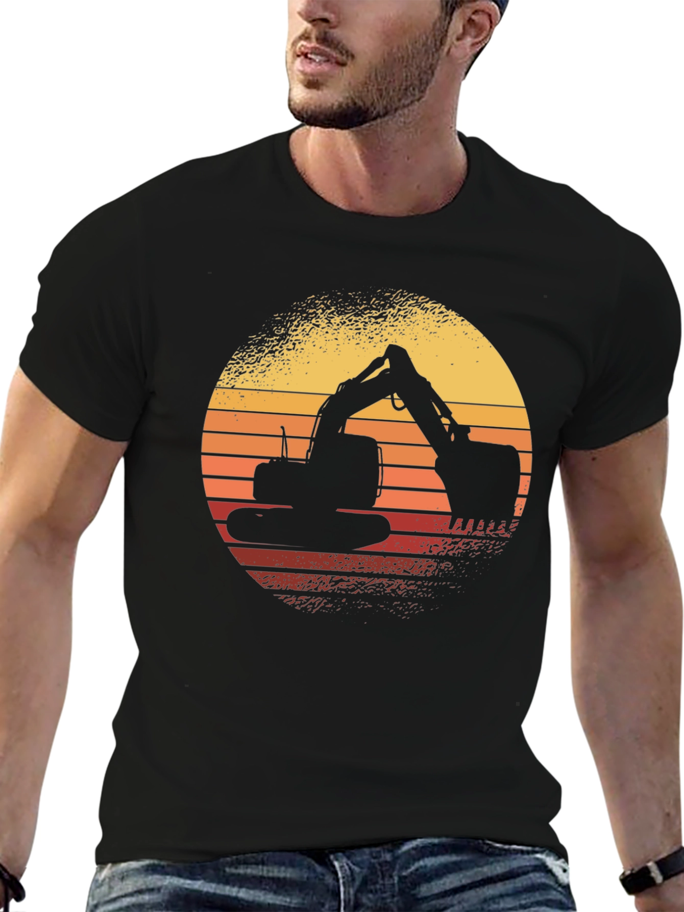 Excavator Sunset Graphic Tee - Construction Shirt