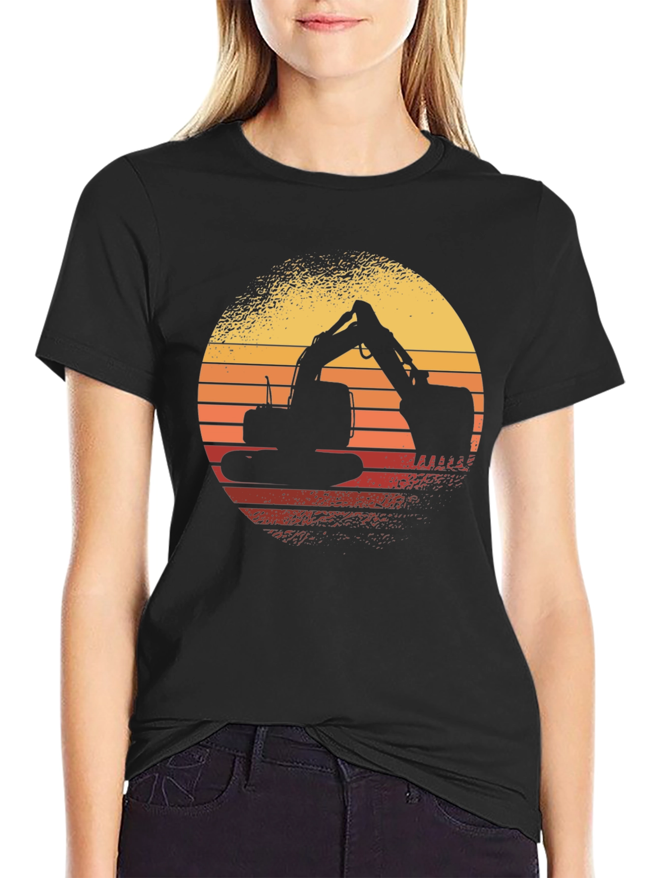 Excavator Sunset Graphic Tee - Construction Shirt