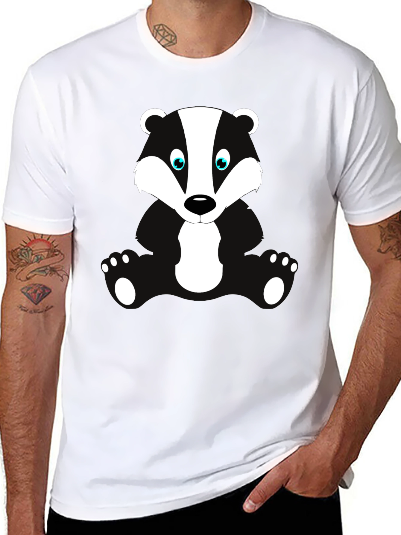 Cartoon Badger Graphic Print Black T-Shirt