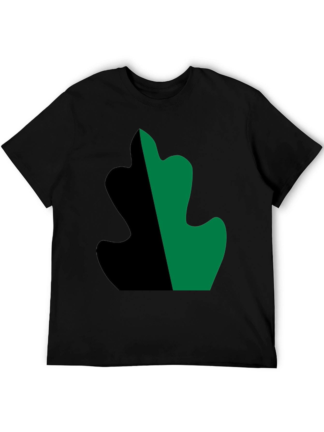 Two-Tone Leaf Design Black T-Shirt
