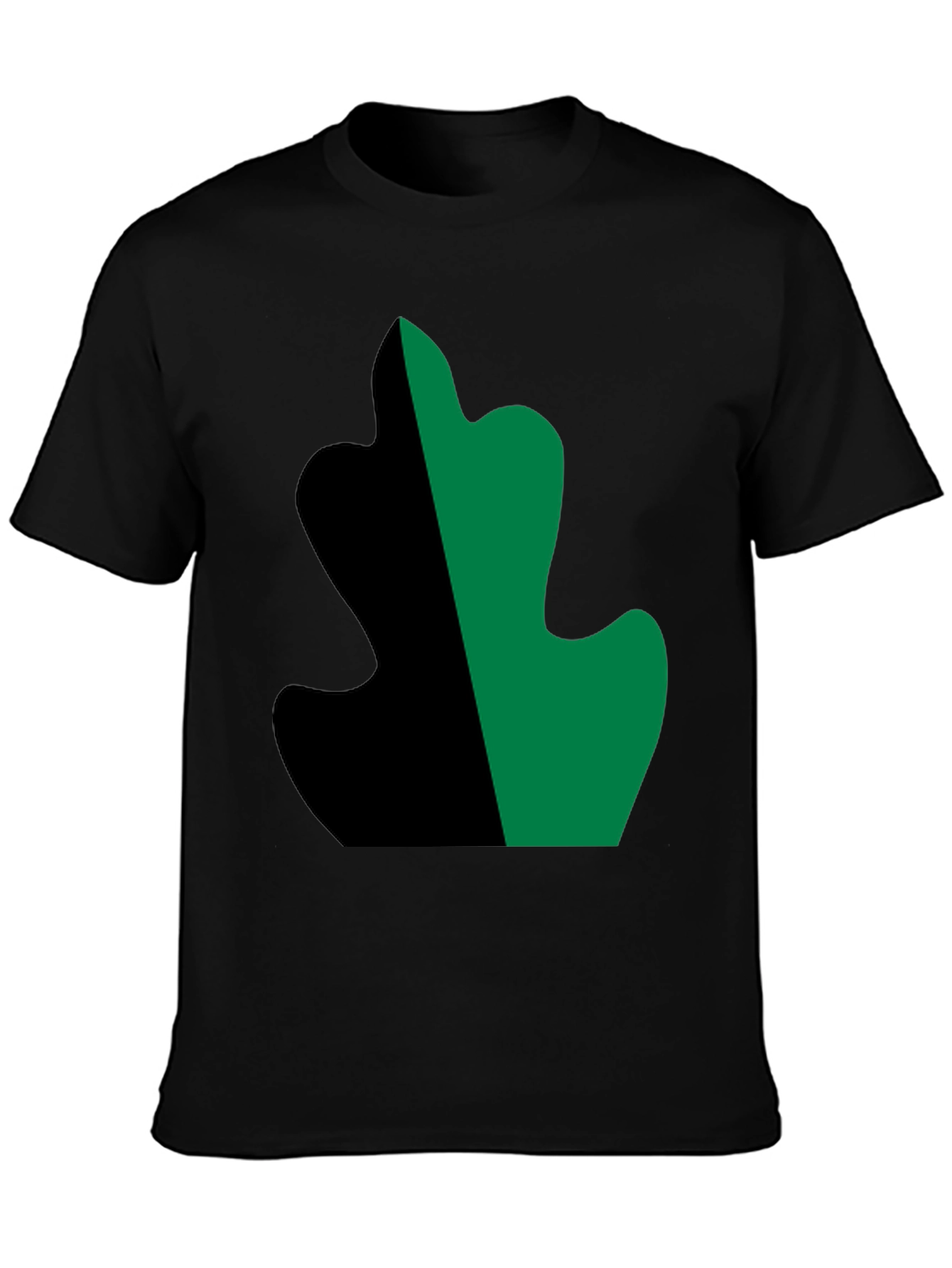 Two-Tone Leaf Design Black T-Shirt