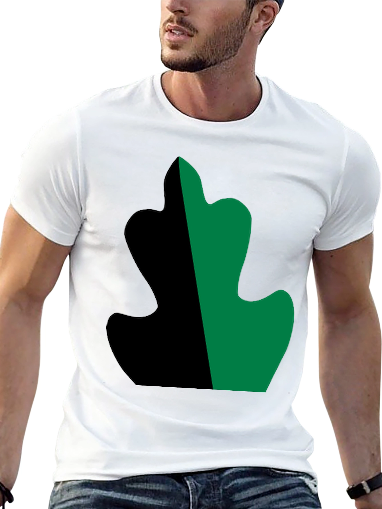 Two-Tone Leaf Design Black T-Shirt