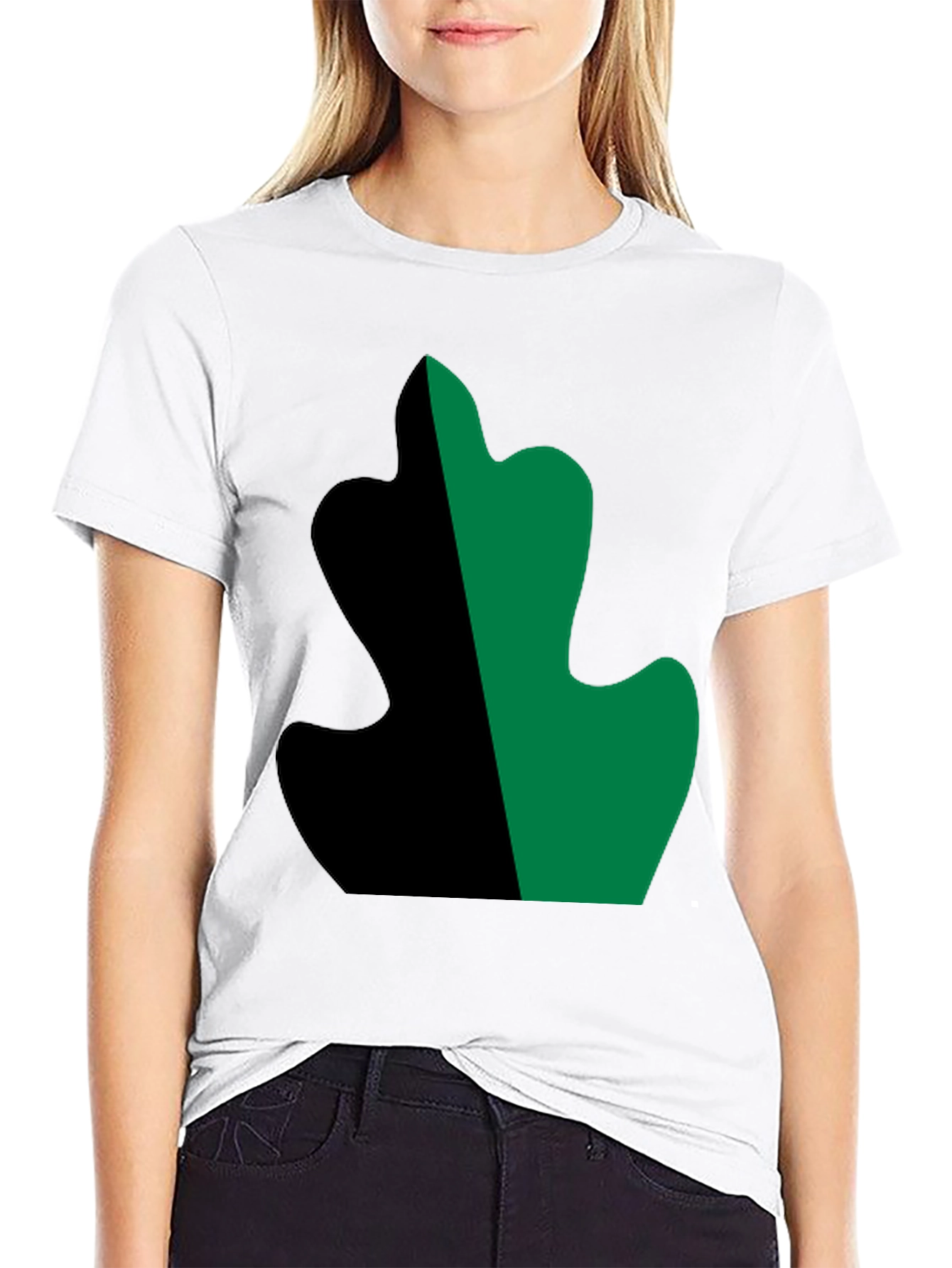 Two-Tone Leaf Design Black T-Shirt