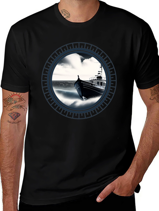 Nautical Boat Graphic Tee - Black