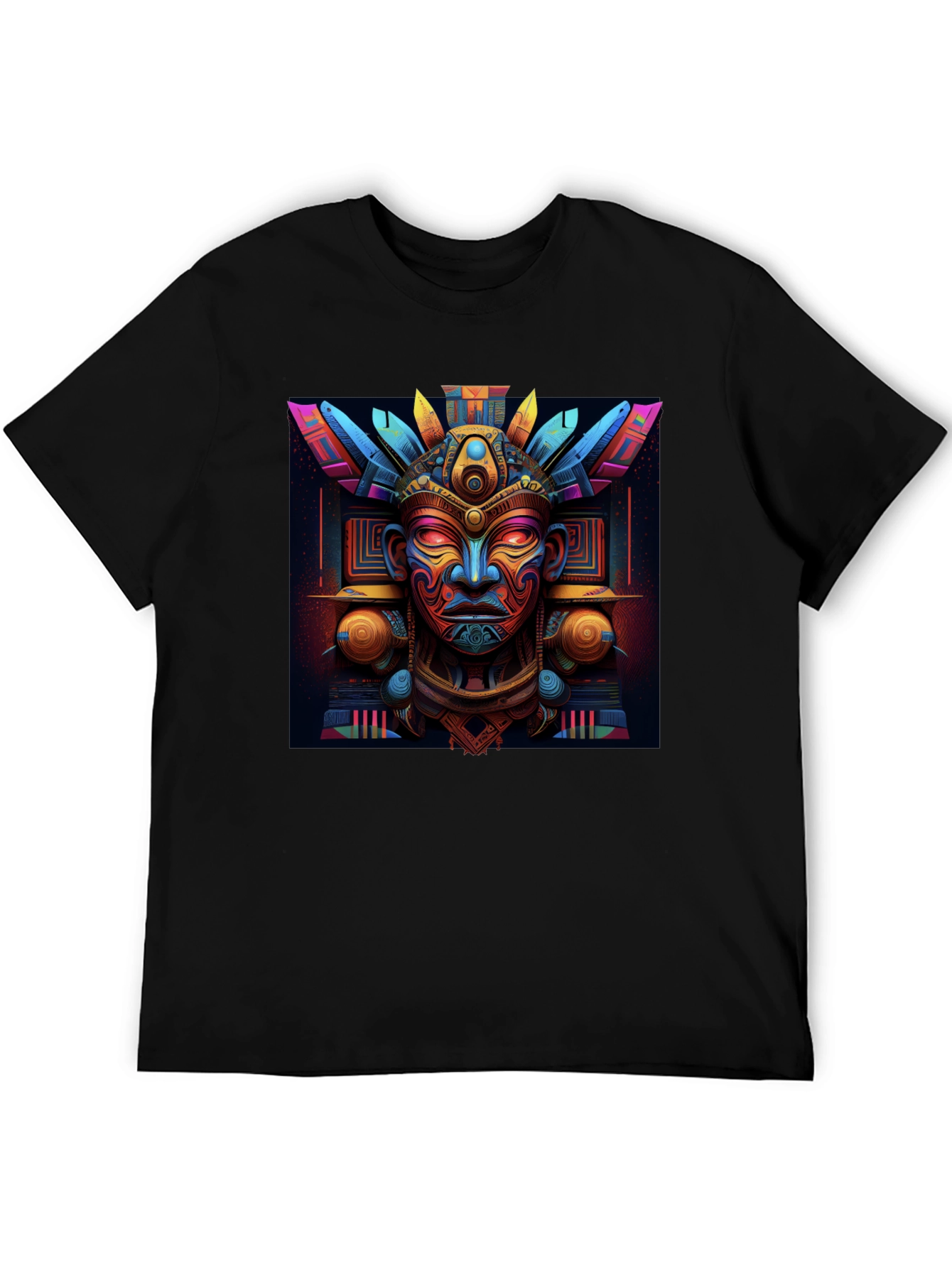Aztec Mask Graphic Tee - Bold & Vibrant Design