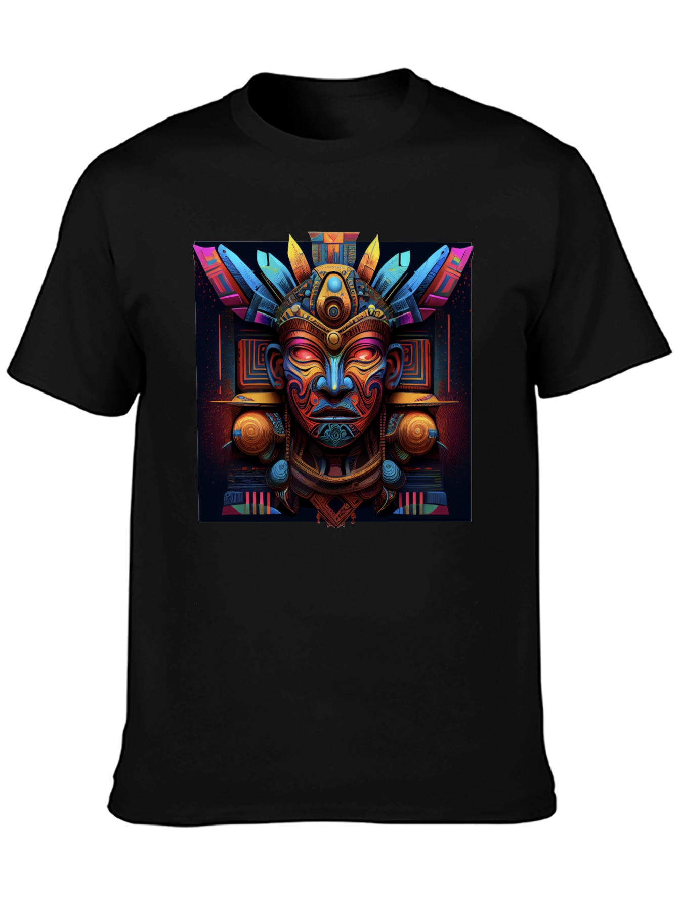Aztec Mask Graphic Tee - Bold & Vibrant Design