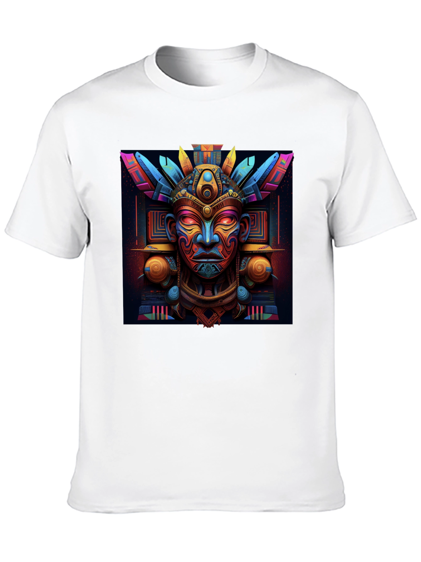 Aztec Mask Graphic Tee - Bold & Vibrant Design