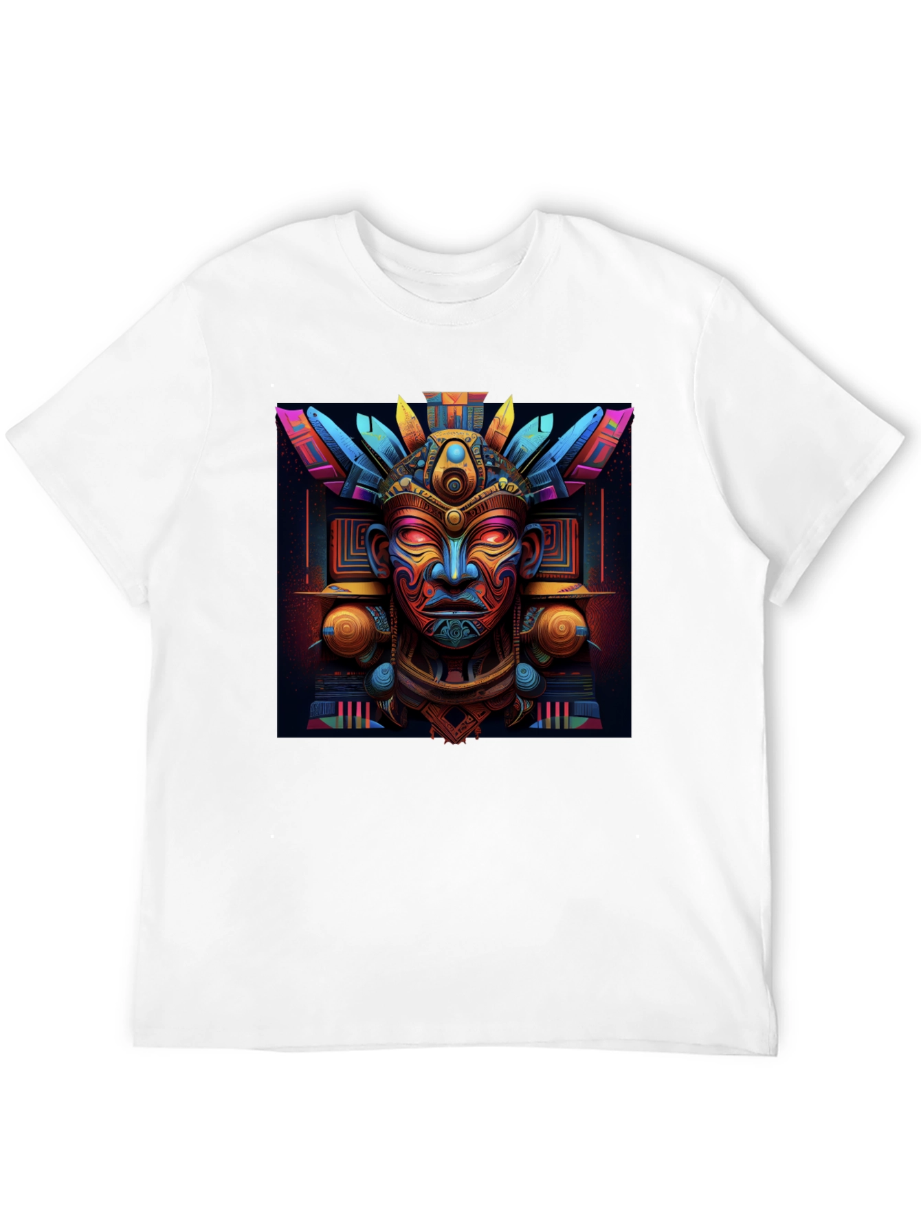 Aztec Mask Graphic Tee - Bold & Vibrant Design