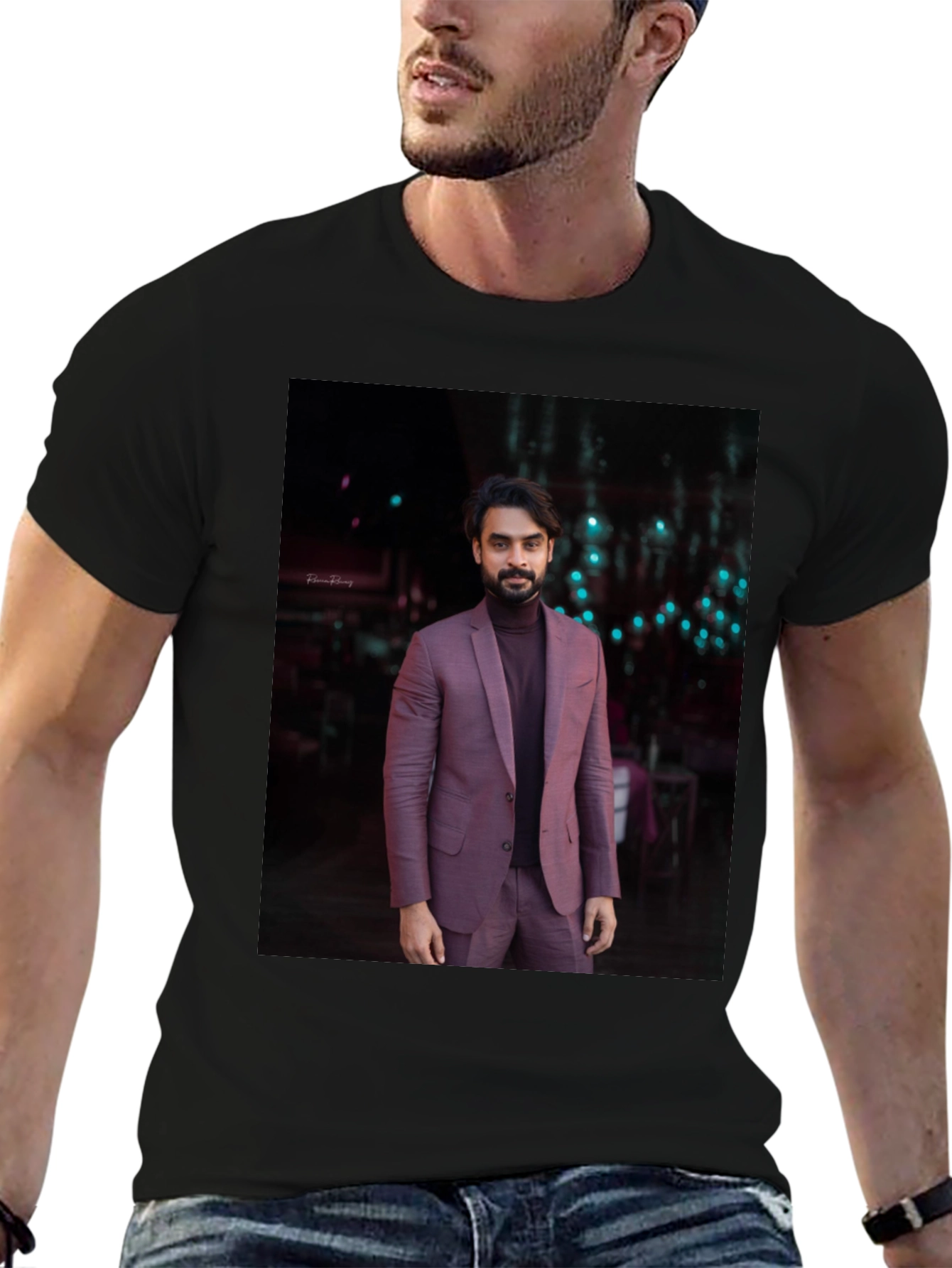 Mans Graphic Tee with Elegant Man Print