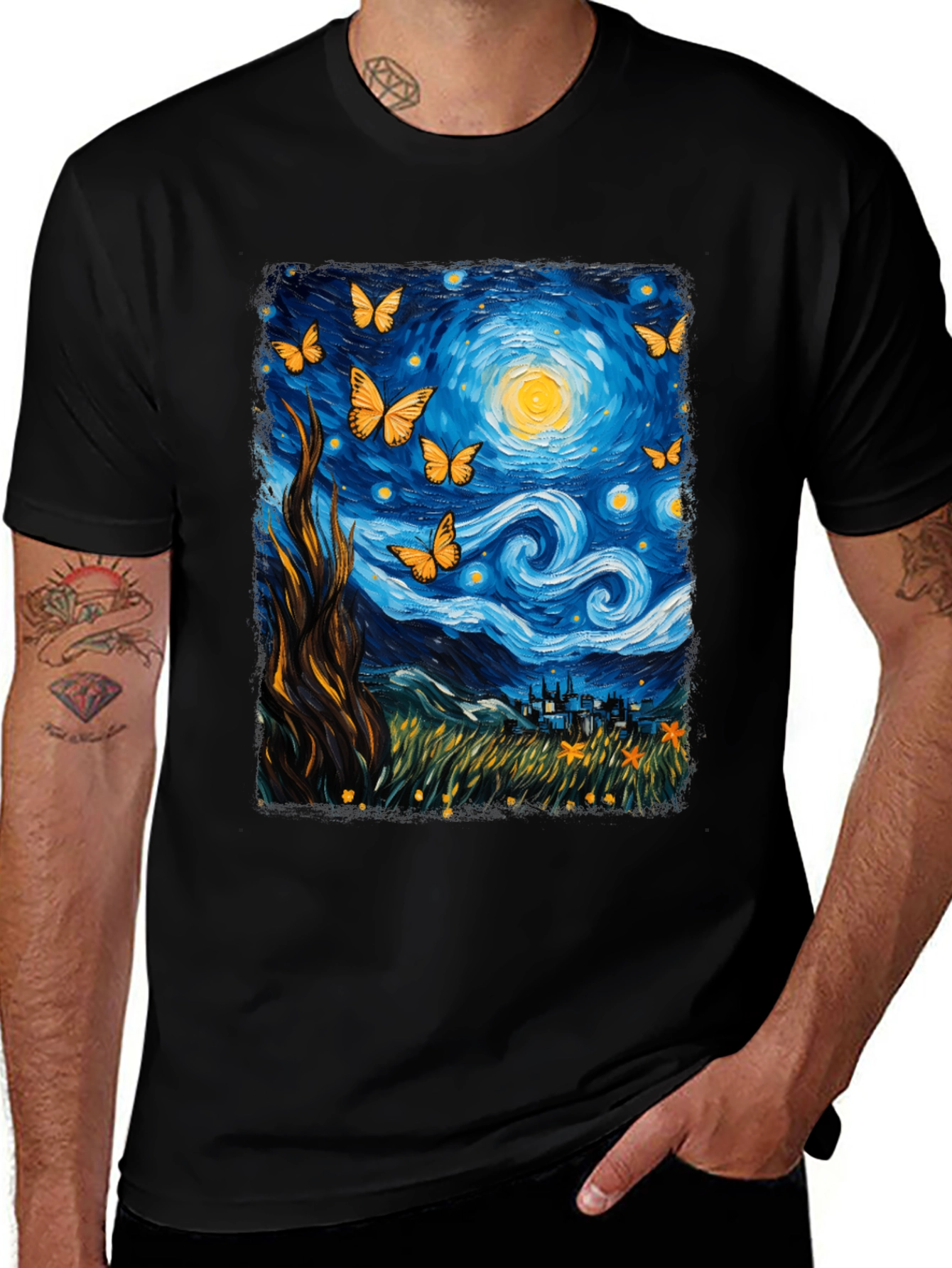 Starry Night Butterfly Graphic Tee