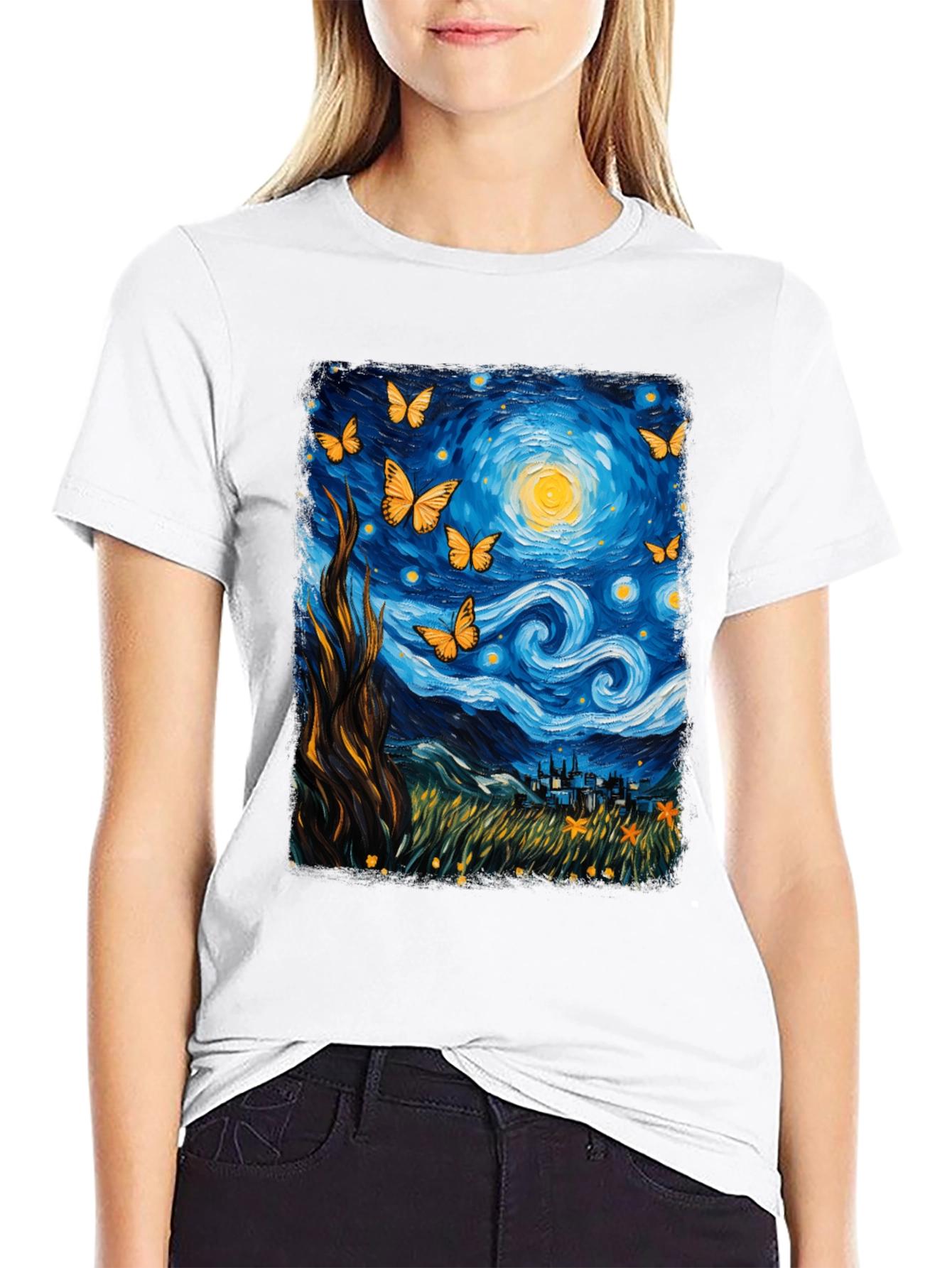 Starry Night Butterfly Graphic Tee