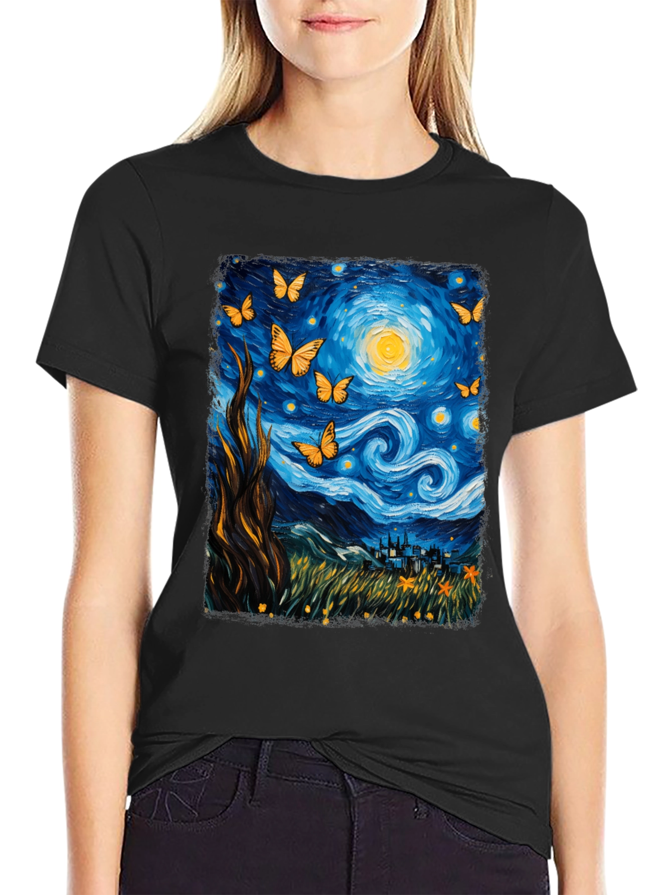 Starry Night Butterfly Graphic Tee