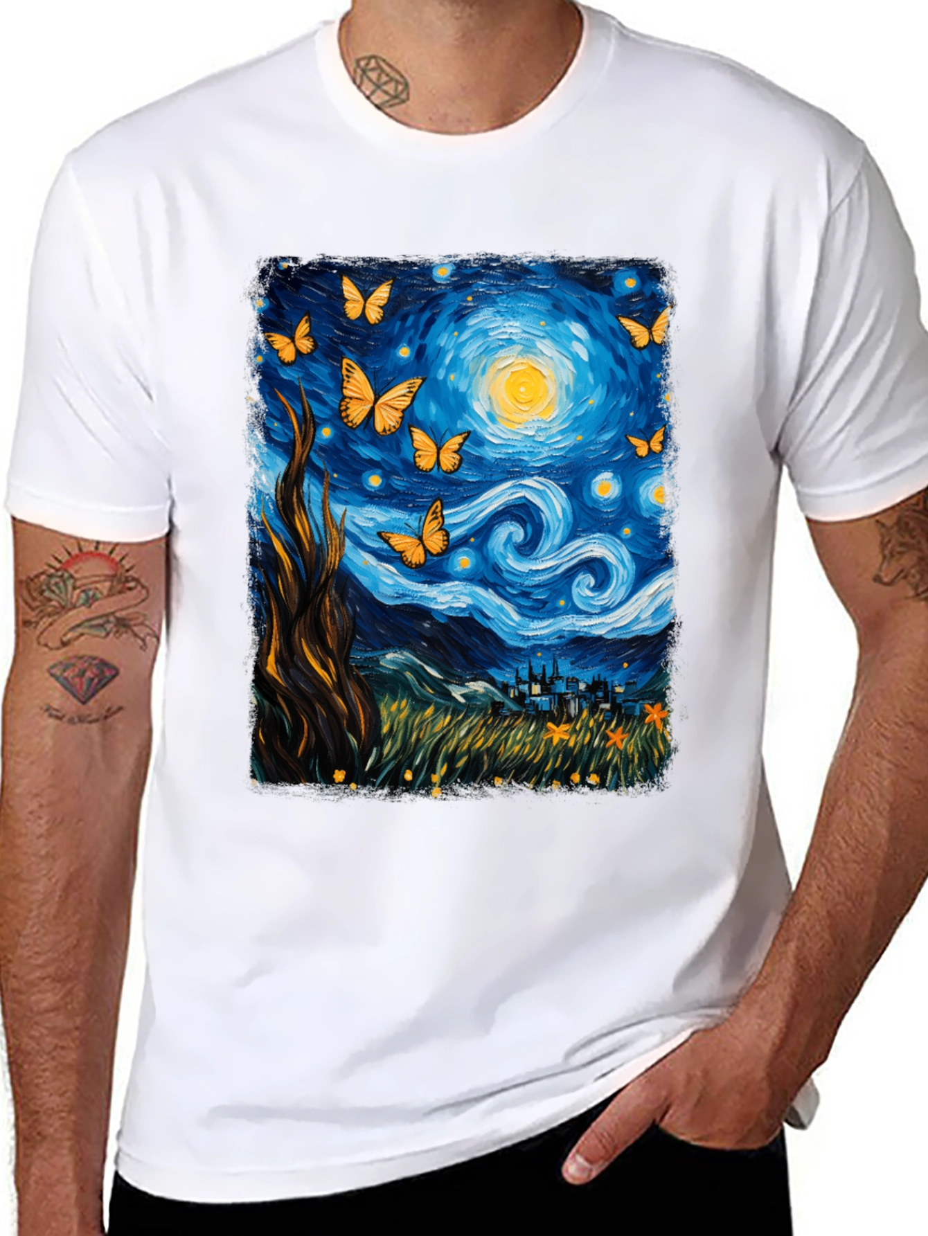 Starry Night Butterfly Graphic Tee