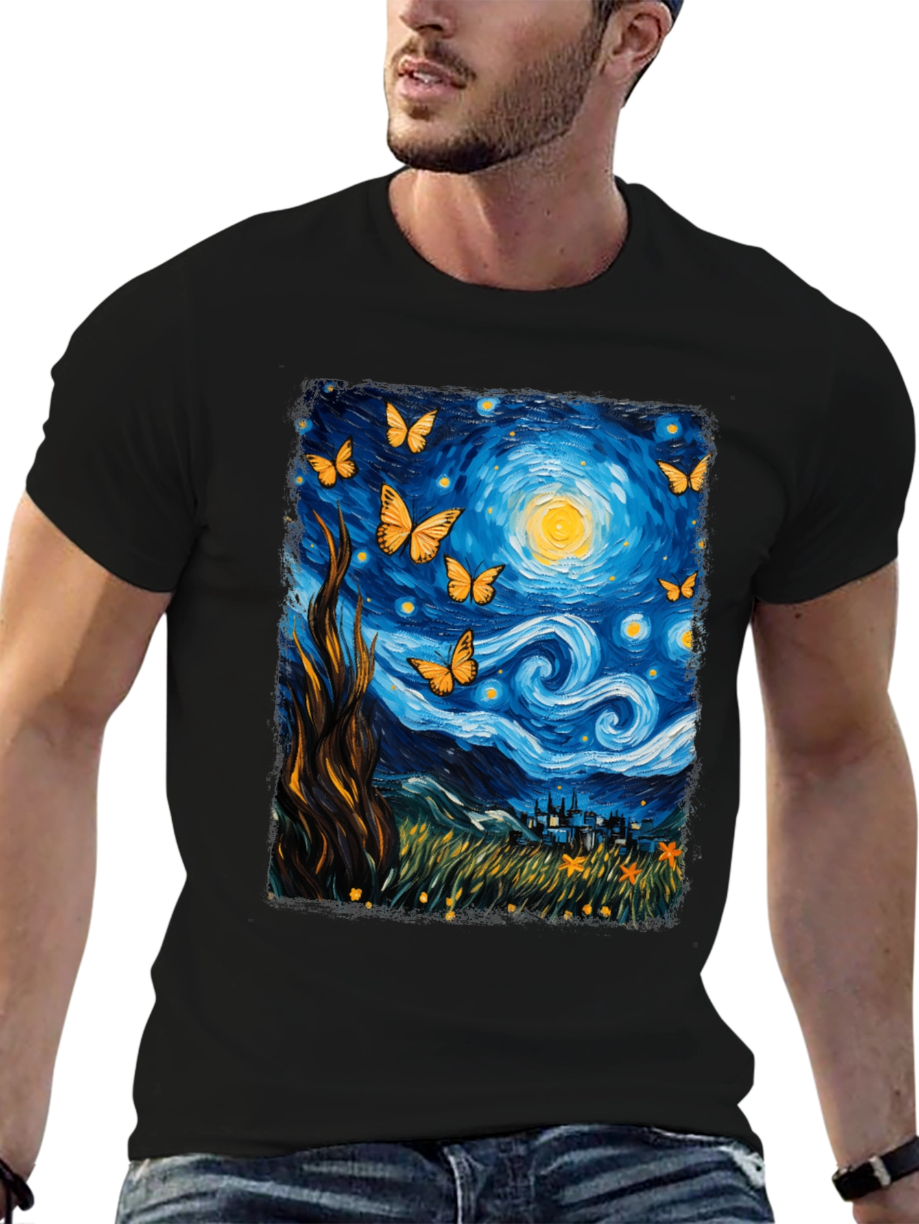 Starry Night Butterfly Graphic Tee
