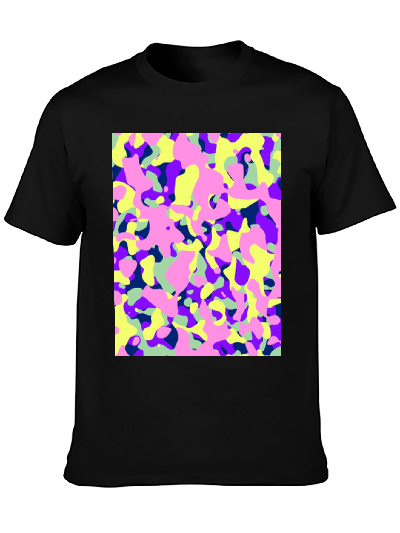 Vibrant Camo Print Black T-Shirt