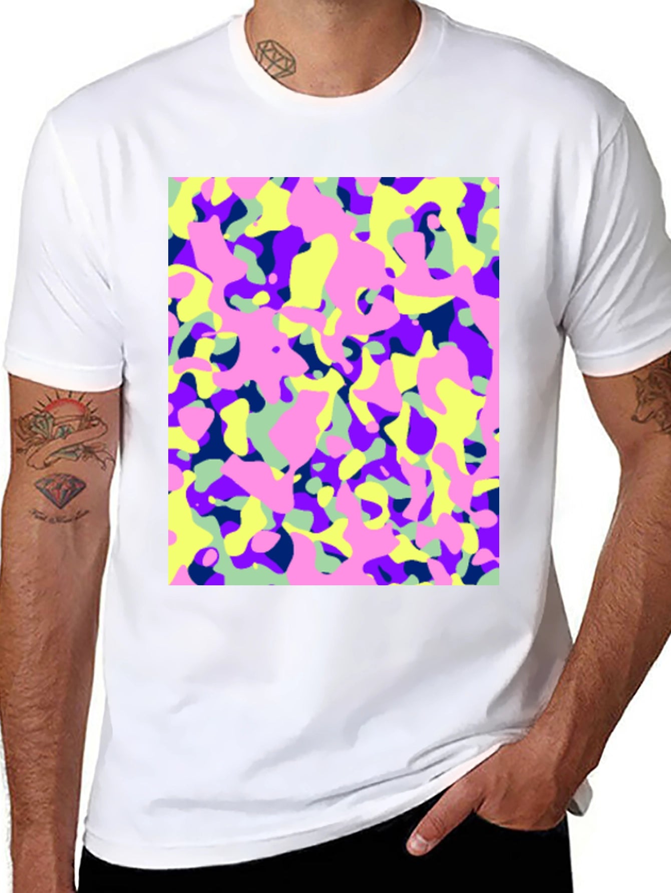Vibrant Camo Print Black T-Shirt