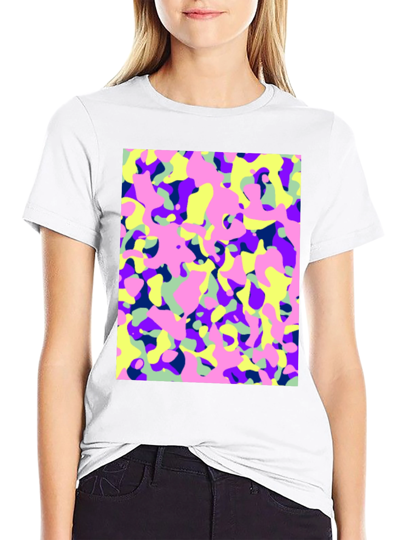 Vibrant Camo Print Black T-Shirt