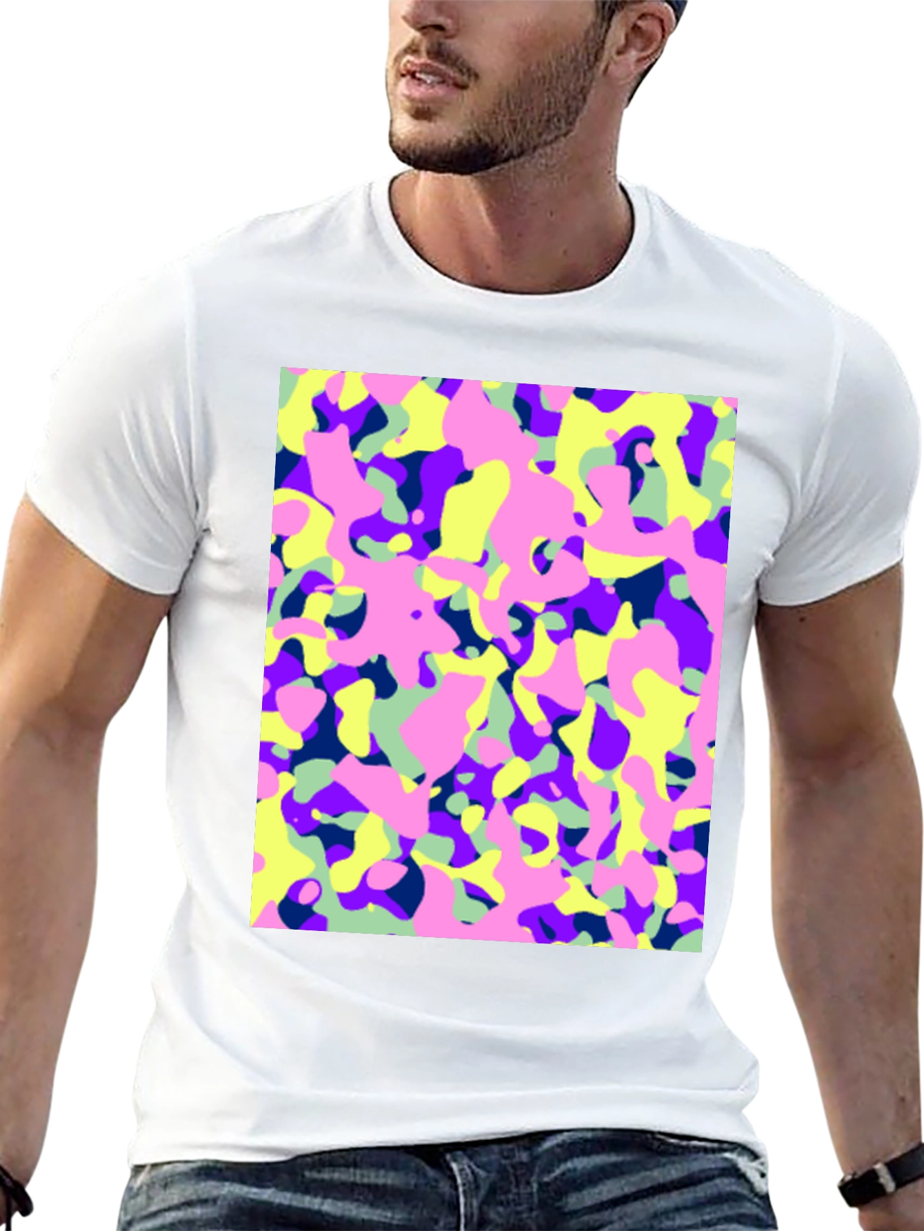 Vibrant Camo Print Black T-Shirt