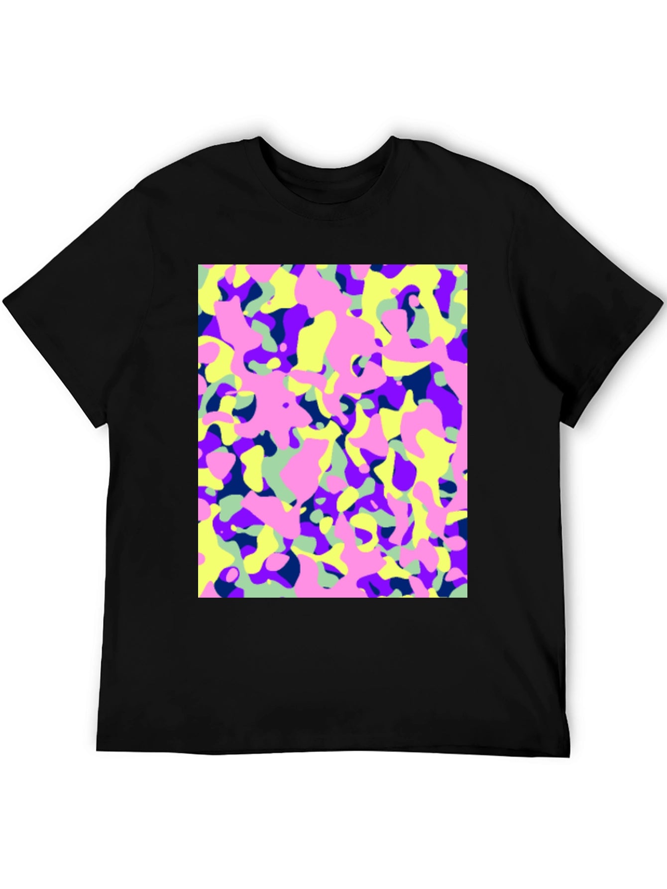 Vibrant Camo Print Black T-Shirt