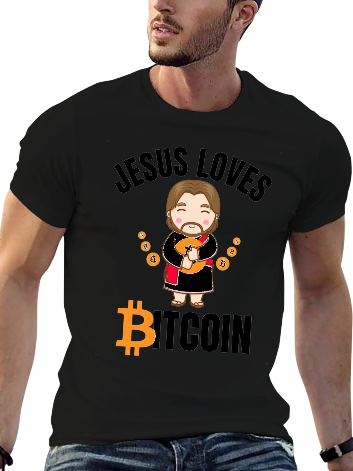 Jesus Loves Bitcoin Graphic T-Shirt - Crypto Gift