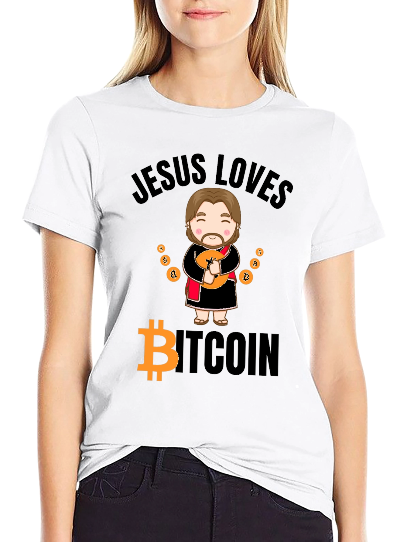 Jesus Loves Bitcoin Graphic T-Shirt - Crypto Gift