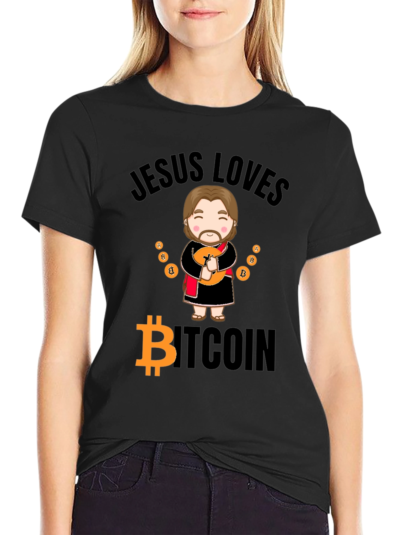 Jesus Loves Bitcoin Graphic T-Shirt - Crypto Gift