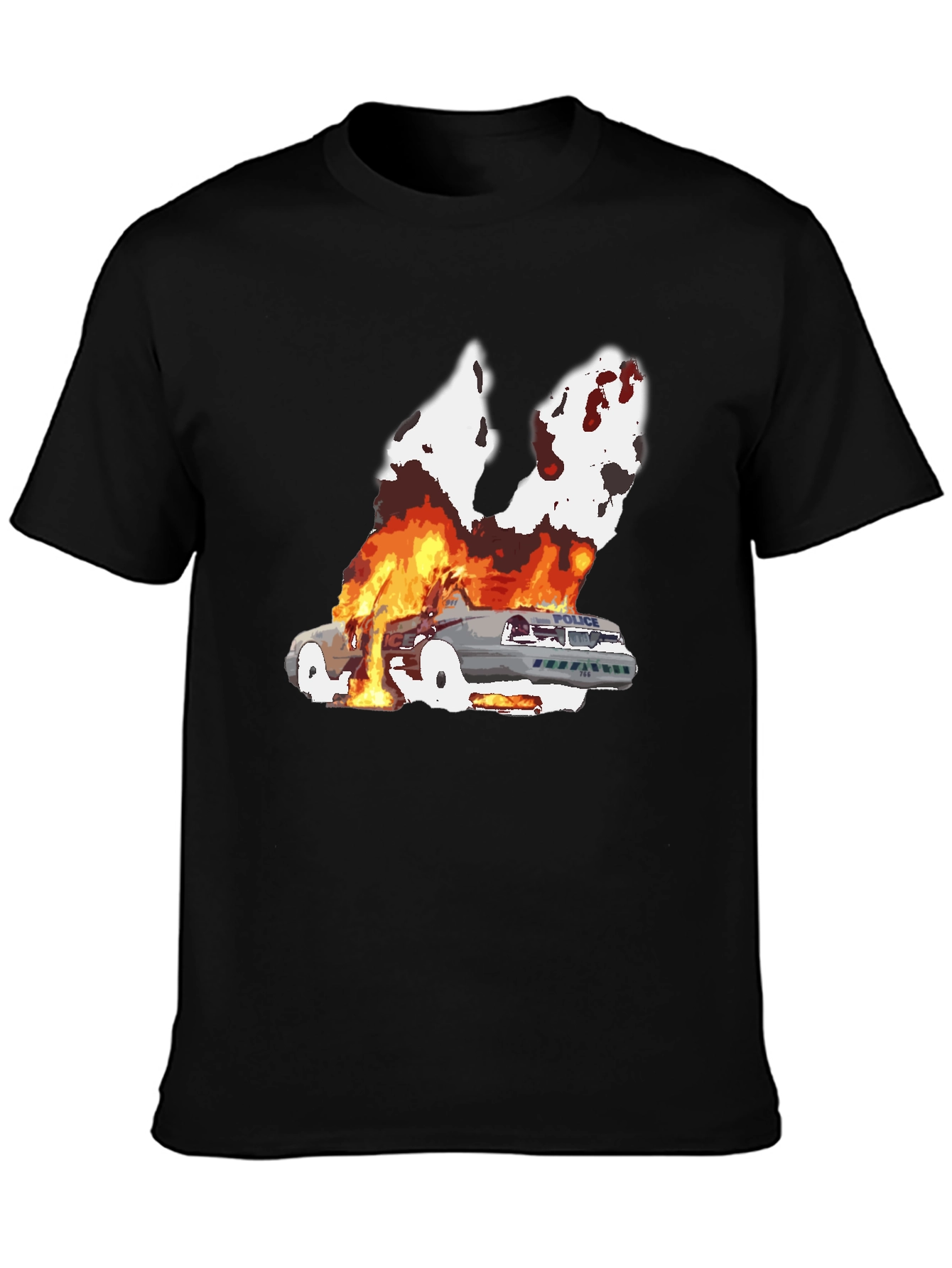 Burning Car Graphic Tee - Black Cotton T-Shirt