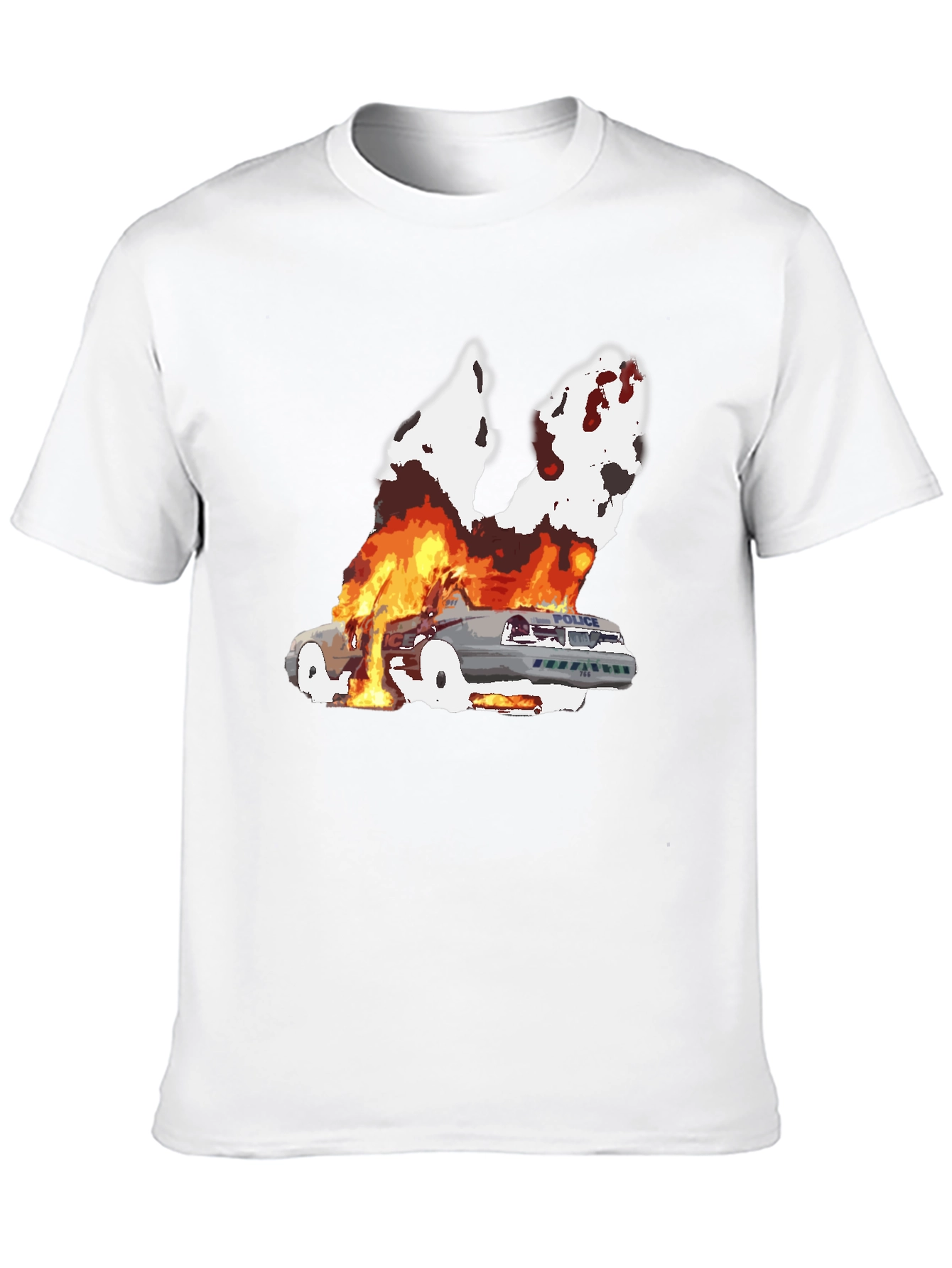 Burning Car Graphic Tee - Black Cotton T-Shirt