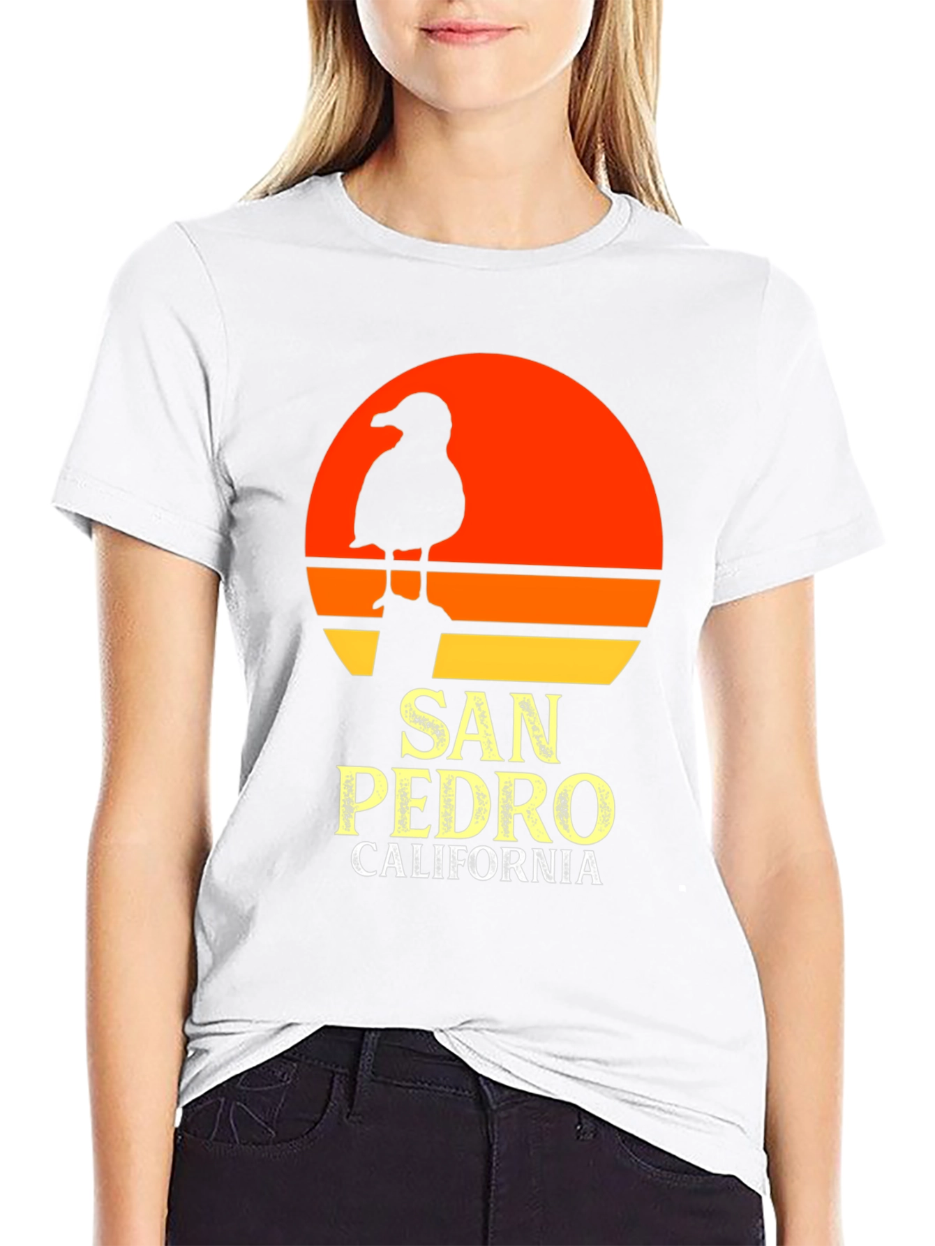 San Pedro California T-Shirt - Sunset Seagull Tee
