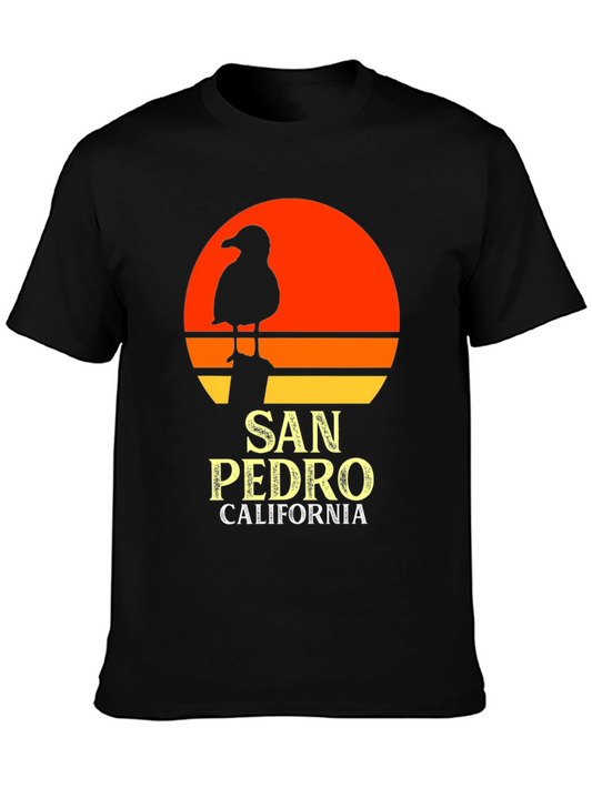 San Pedro California T-Shirt - Sunset Seagull Tee