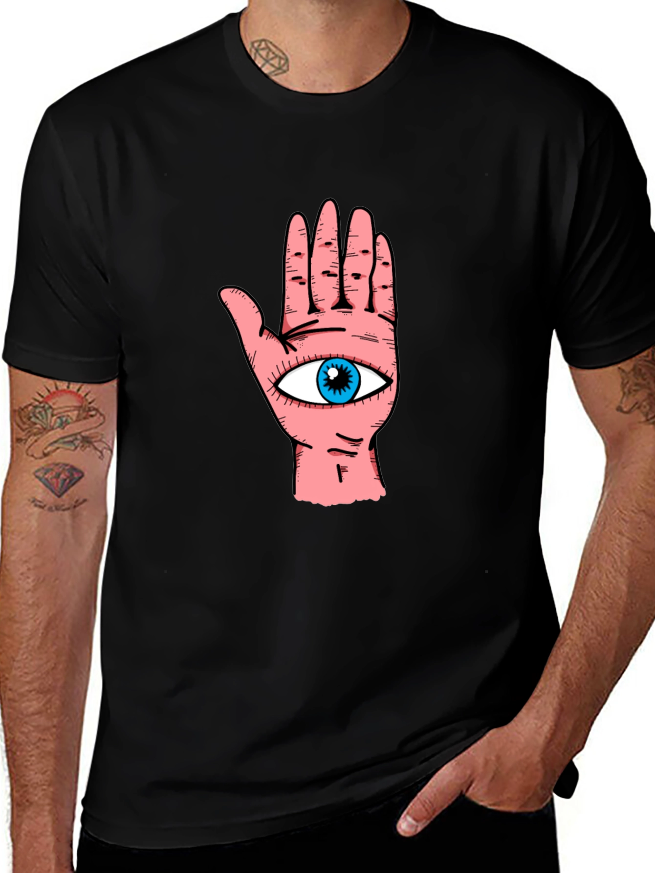 Eye Hand Graphic Print Black T-Shirt