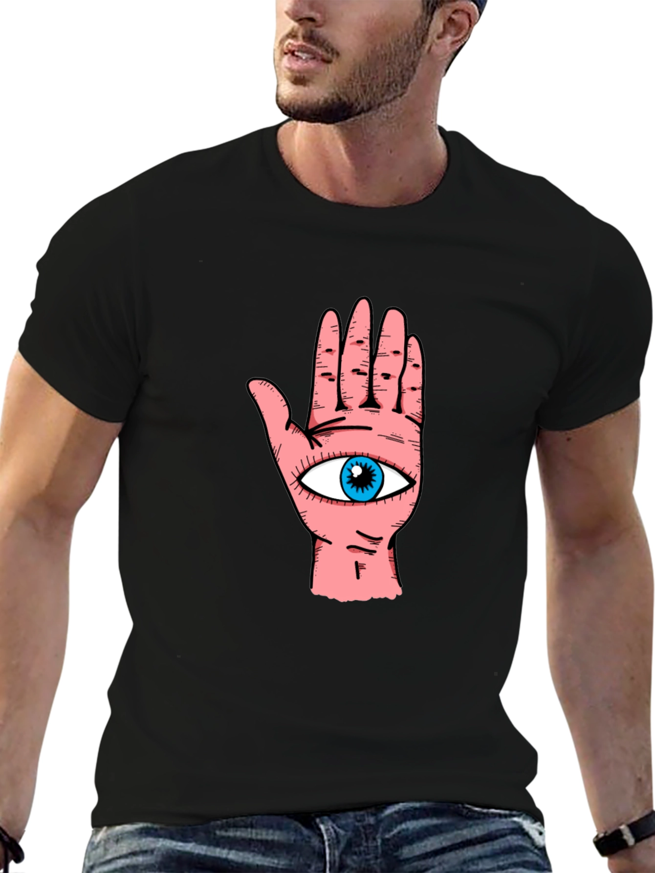 Eye Hand Graphic Print Black T-Shirt