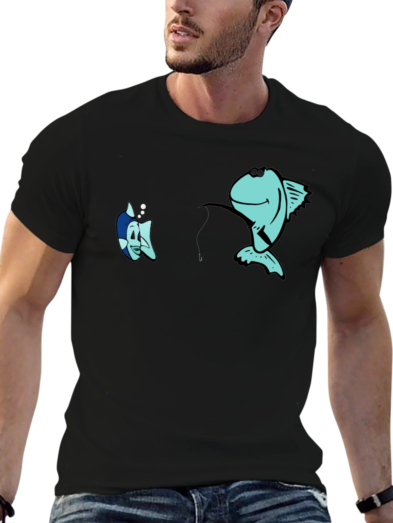 Funny Fishing Graphic Black T-Shirt