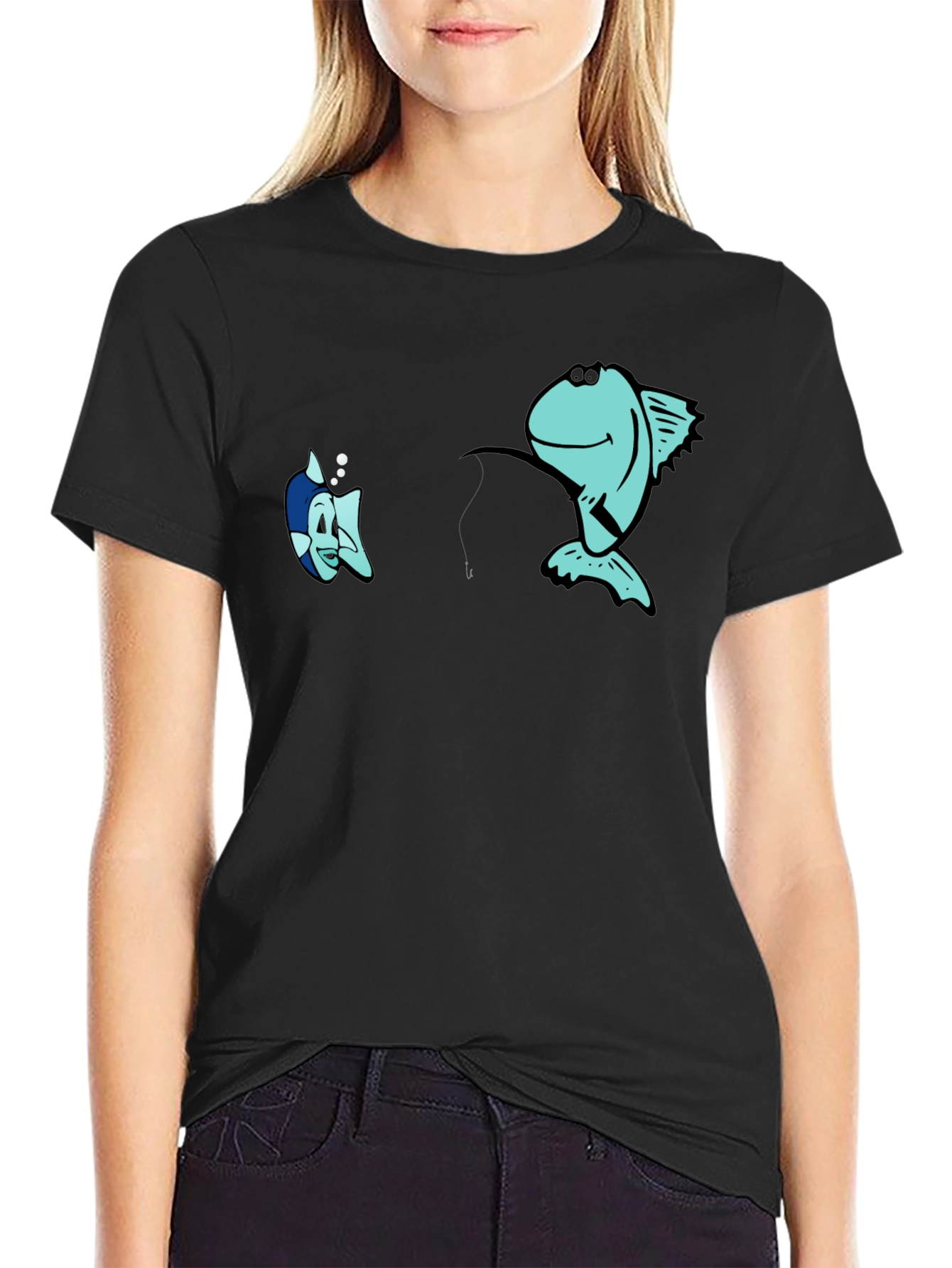 Funny Fishing Graphic Black T-Shirt