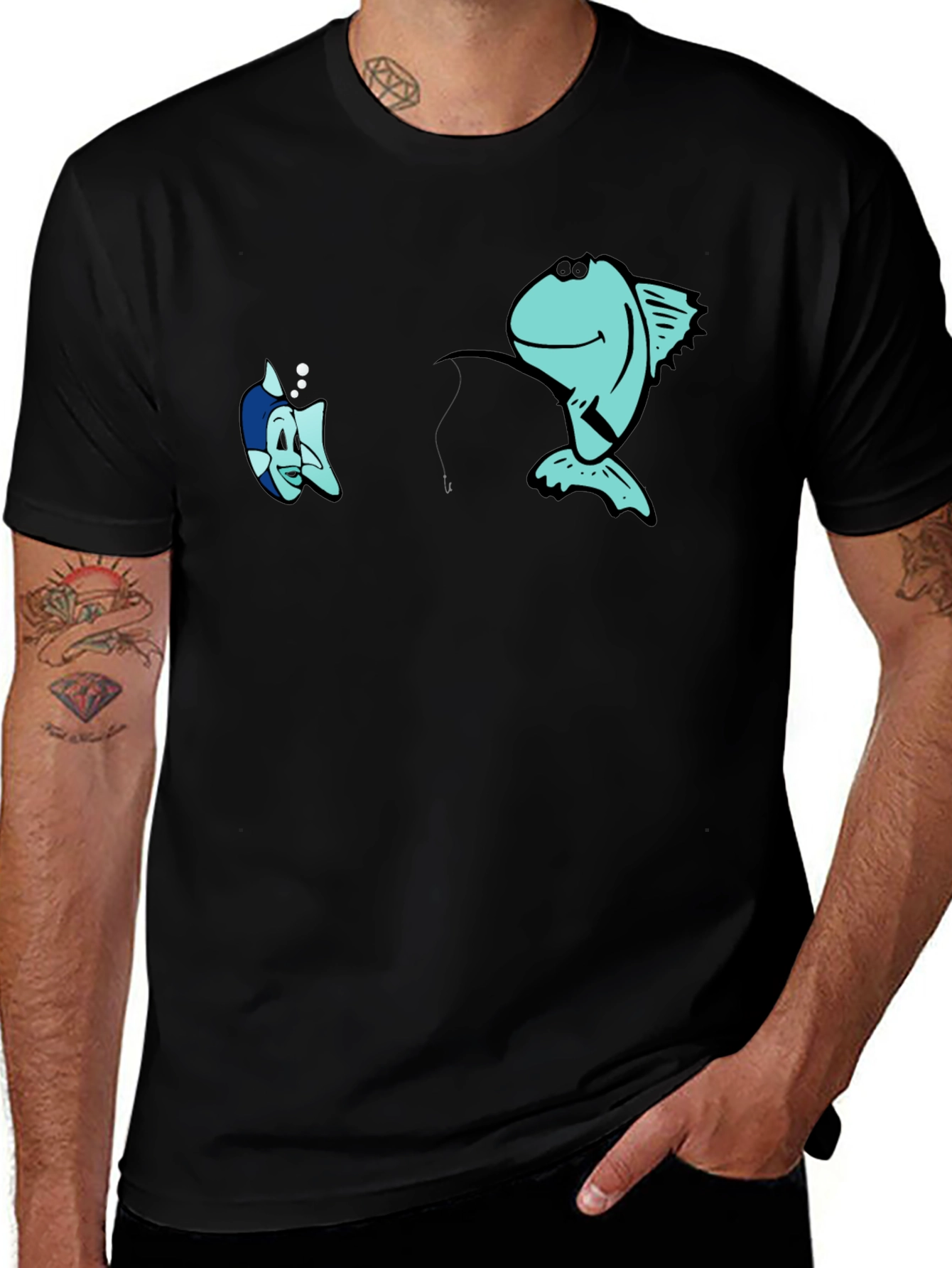 Funny Fishing Graphic Black T-Shirt