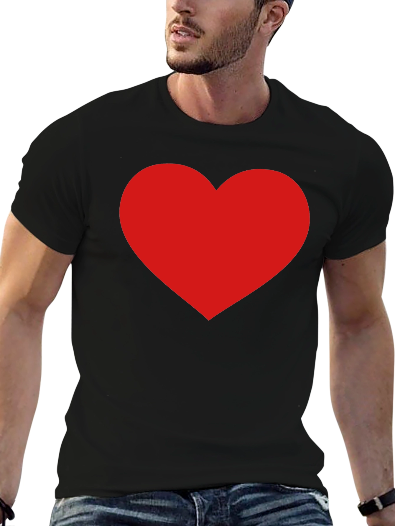 Classic Black Tee with Bold Red Heart Design
