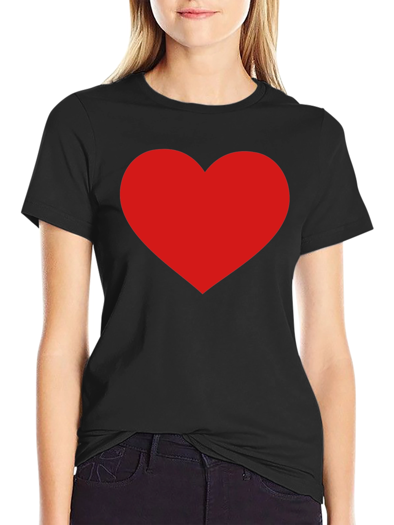 Classic Black Tee with Bold Red Heart Design